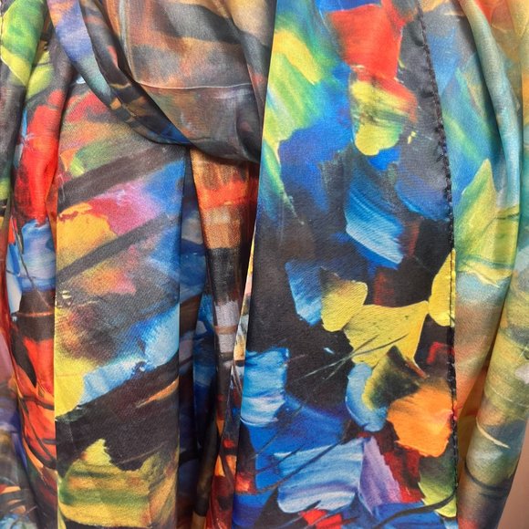 Abstract Art Scarf by Cleo – 2010s – Multicolor Silk Feel – Painterly Pattern - Picture 10 of 12